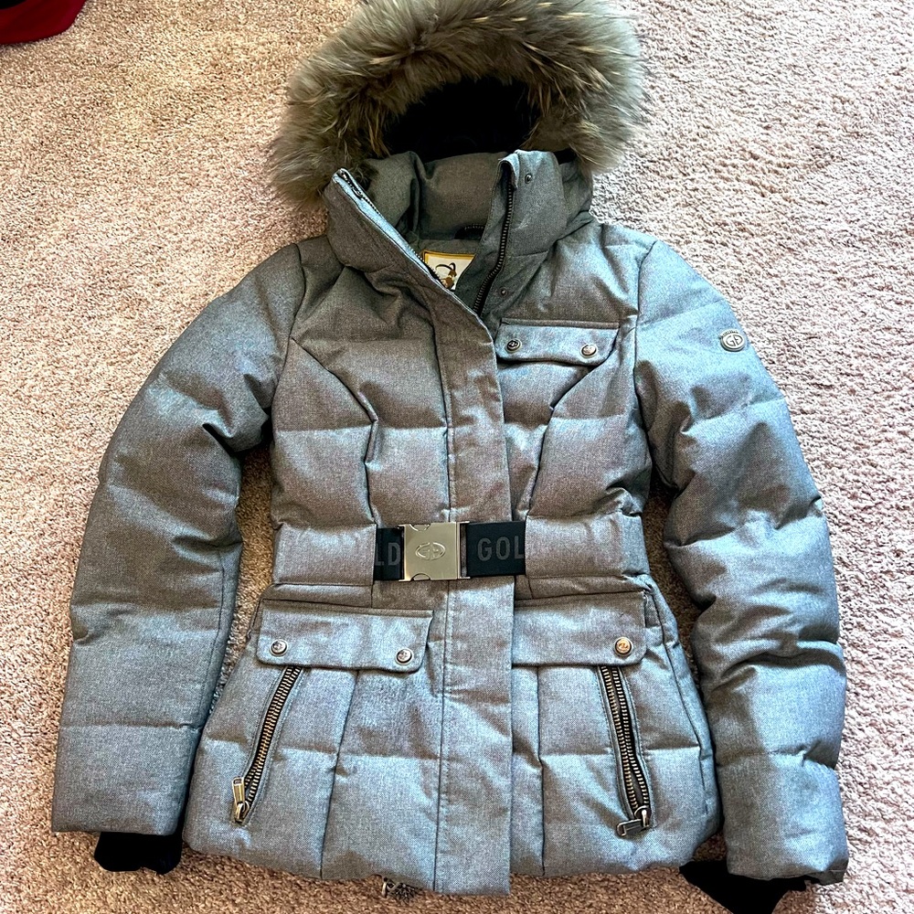 Goldbergh down coat jacket with fur hood trim & belt - EU 38, UK8, US 4. Great!